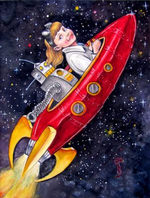 Super-Awesome Sylvia ride into outer-space with her robot friend GleepGlop