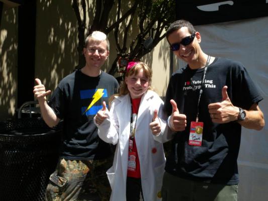 Zoz Brooks, Sylvia and Joe Grand posing with thumbs up