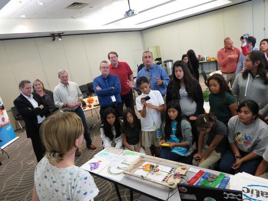 All the girls really seemed to like the bot, and so did the guys! Sylvia talking to a group of girls, Intel employees and the Intel CEO about the WaterColorBot and Intel headquarters.