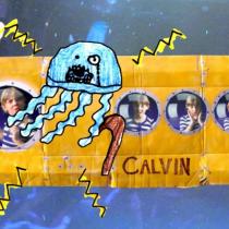 Sylvia pilots "Calvin", her yellow submarine with crew, deep in the ocean